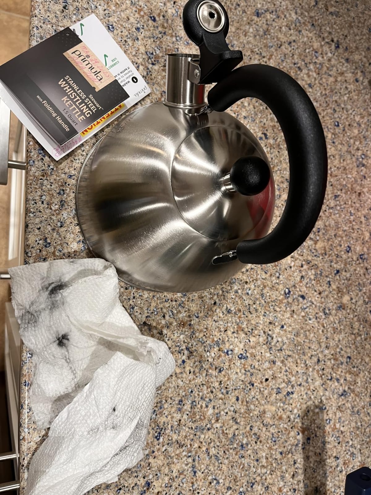 Primula Stewart Whistling Tea Kettle for Stovetop, Stainless Steel Stove Top Kettle with Fast Boil Whistling Spout and Cool Touch Folding Handle, 1.5-Quart, Brushed Silver with Black Handle customer photo 1