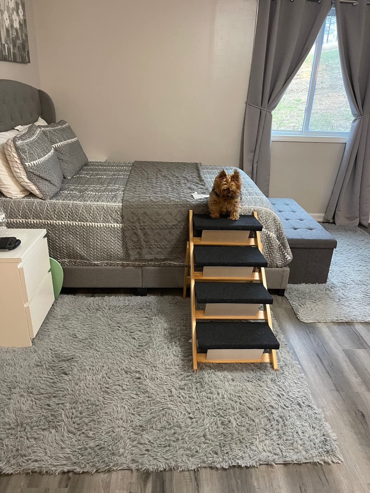 MEWANG Wood Pet Stairs, 4-Step Dog Stairs for Beds, Couches & Cars, 25