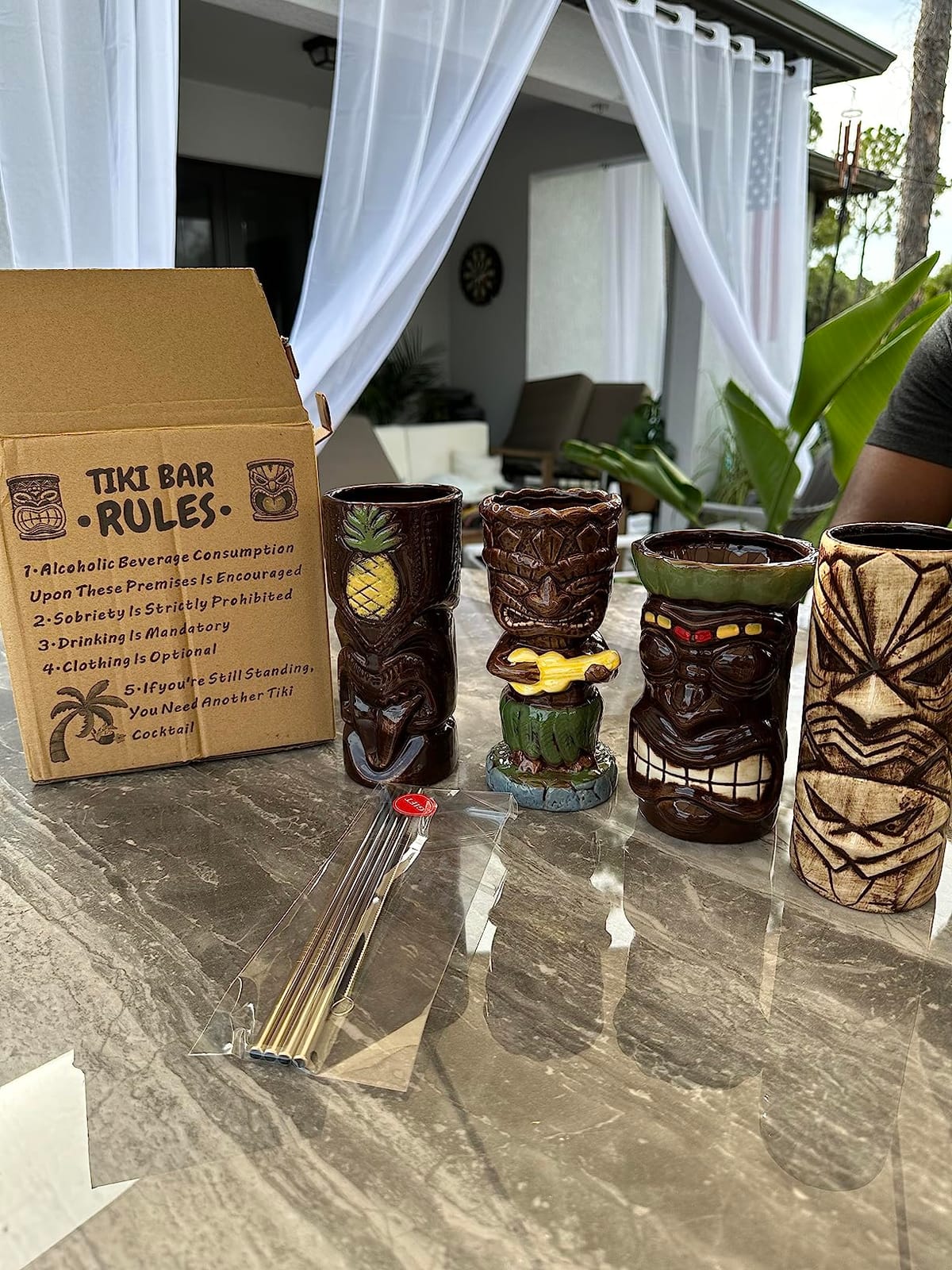SuproBarware Tiki Mugs Set of 4– Ceramic Hawaiian Party Mugs Large Drinkware, Tiki Party Cups for Cocktails, Tropical Barware Drinks for Exotic Party - TJB02 (4pcs) customer photo 1