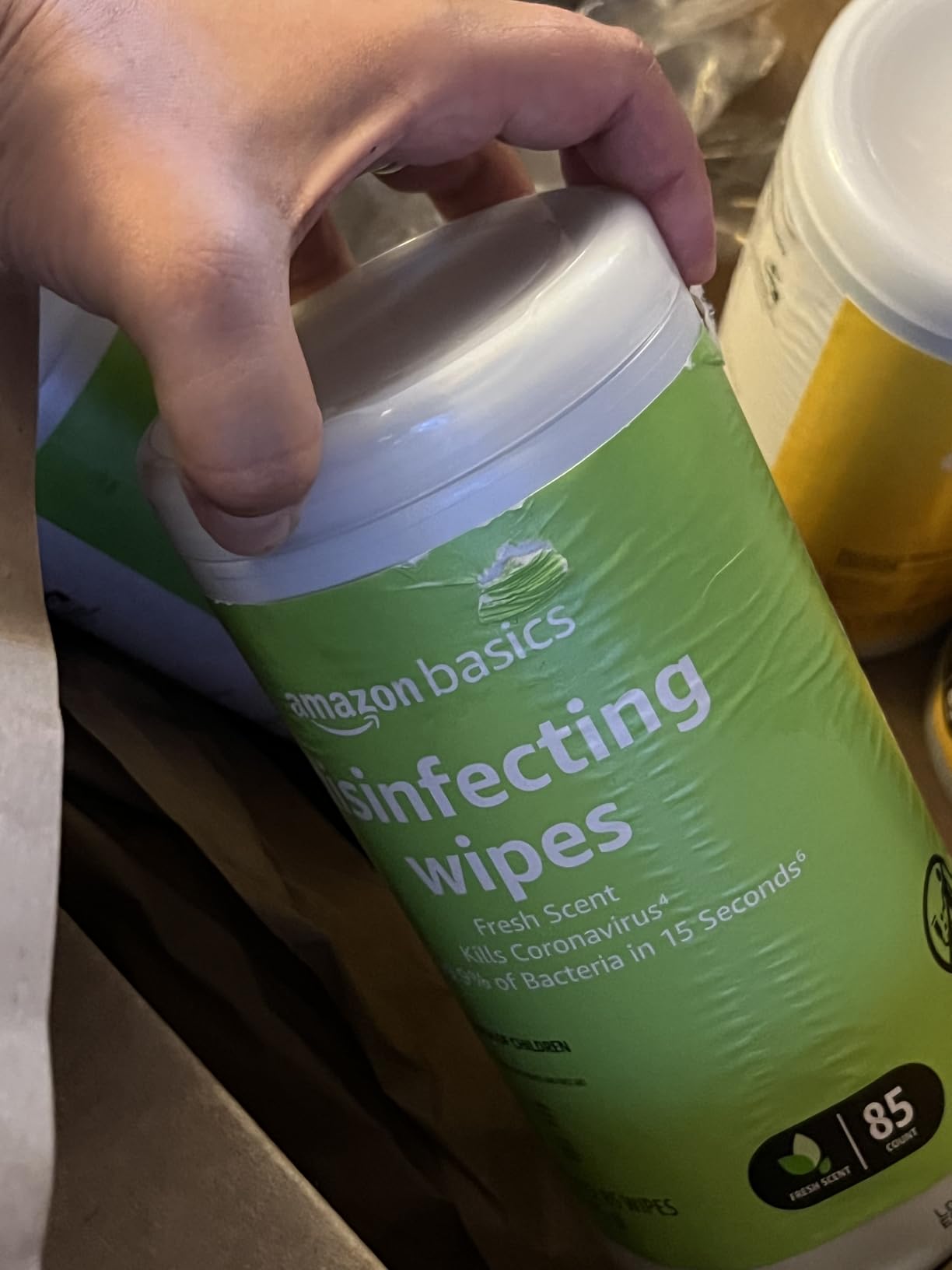 Amazon Basics Disinfecting Wipes, Lemon & Fresh Scent, Sanitizes, Cleans, Disinfects, Deodorizes, 340 Count (4 Packs of 85), Packaging May Vary customer photo 2