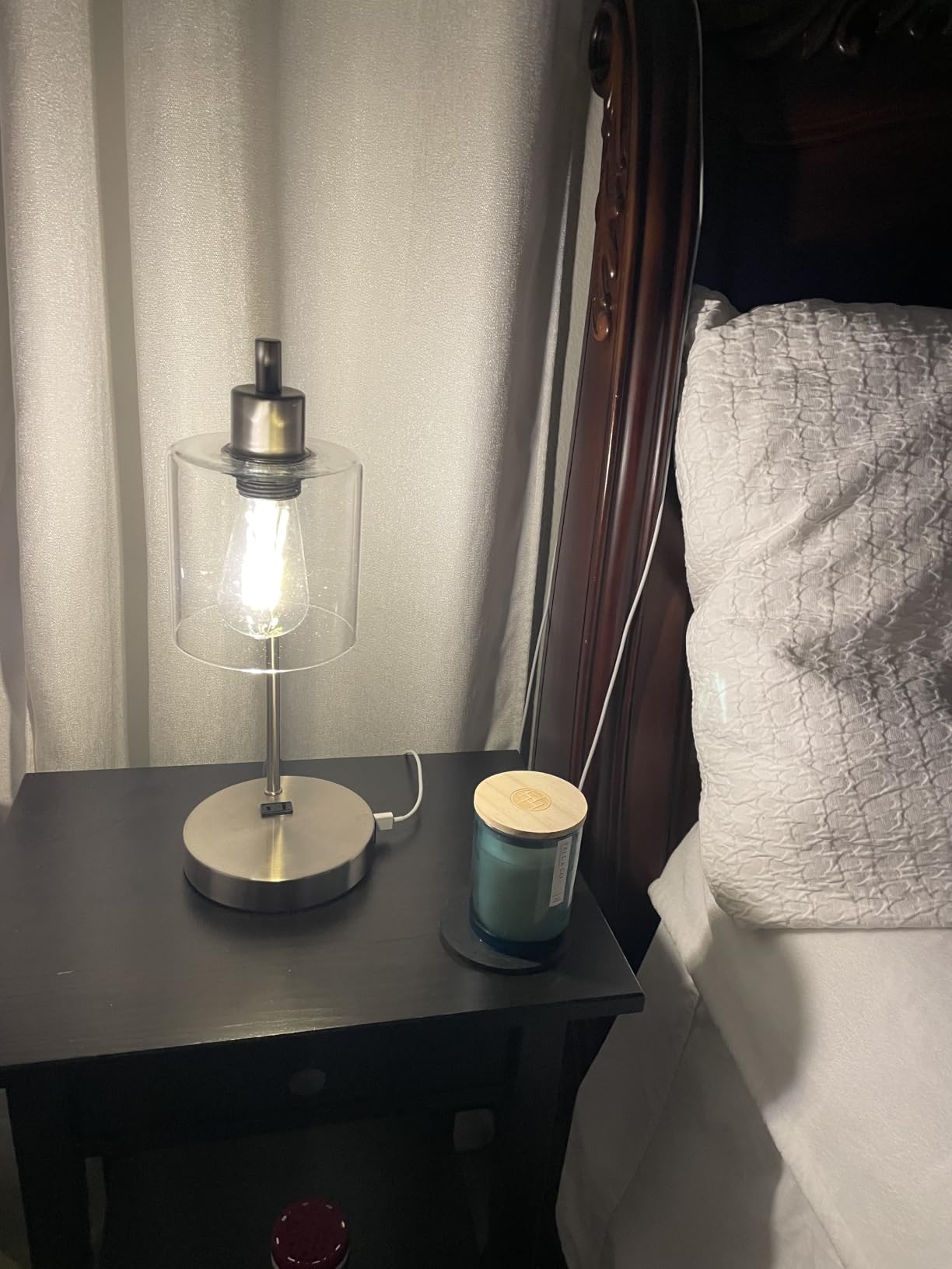 Set of 2 Industrial Touch Control Table Lamps with USB C+A Ports and AC Outlet - 3-Way Dimmable Black Bedside Lamps Nightstand Desk Lamps for Bedroom Living Room, Glass Shade & 2 LED Bulbs Included customer photo 2