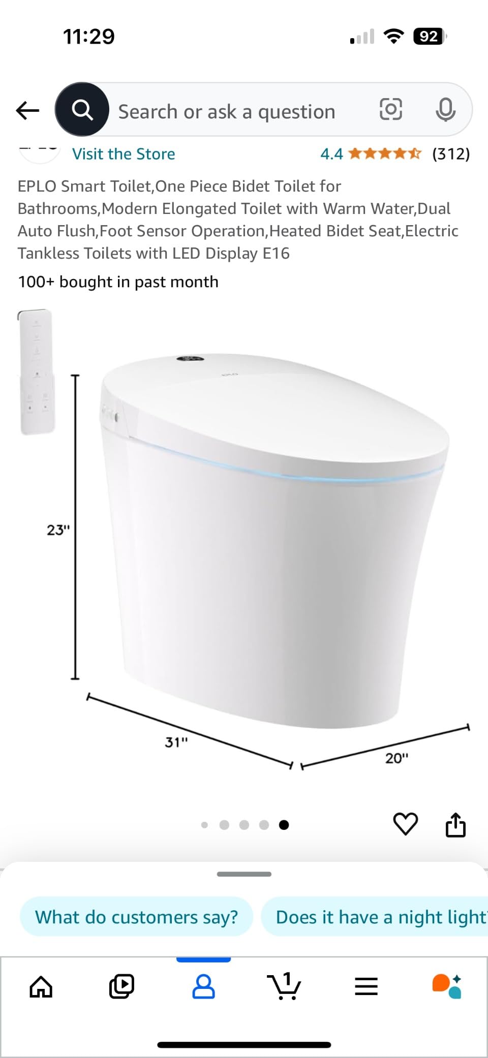 EPLO Smart Toilet,One Piece Bidet with Foam Shield,Auto Flush E16 customer photo 2
