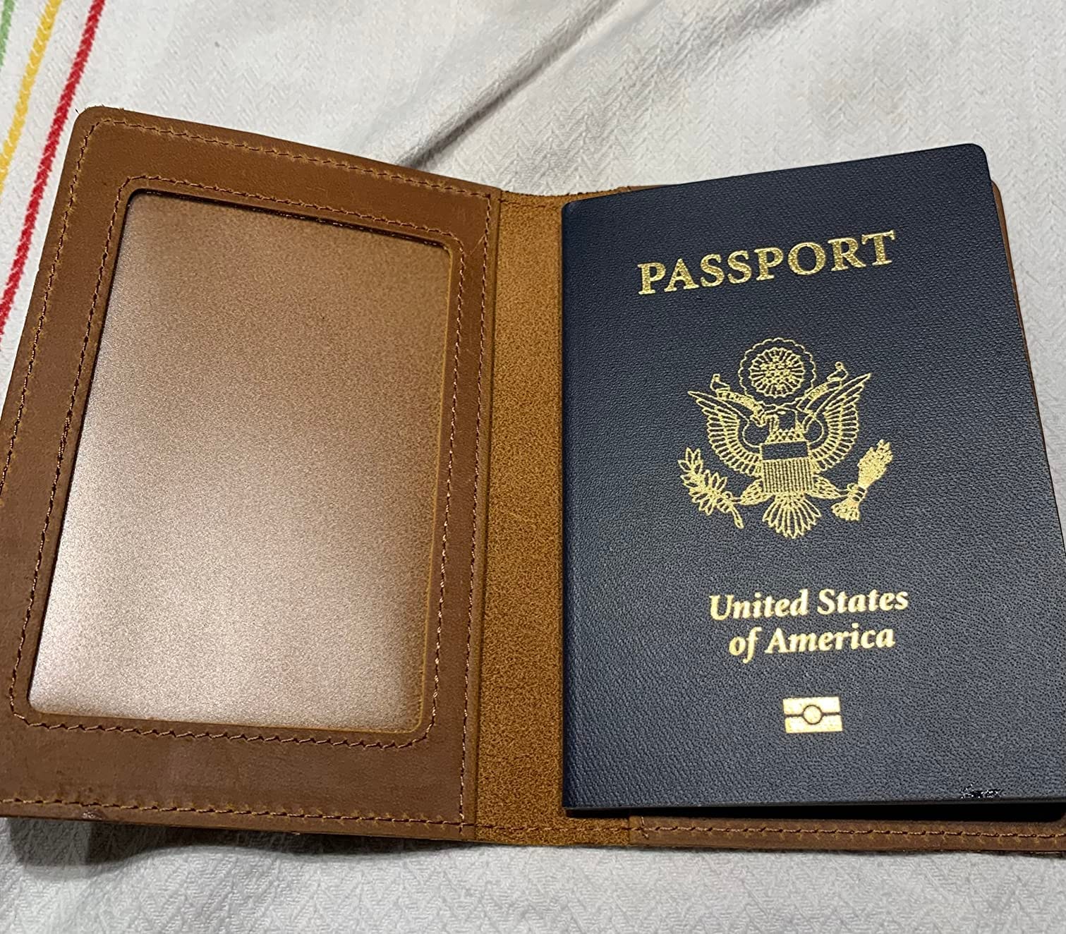 Genuine Leather Passport Holder with RFID Blocking, Slim Design, Brown Color, Unisex customer photo 1