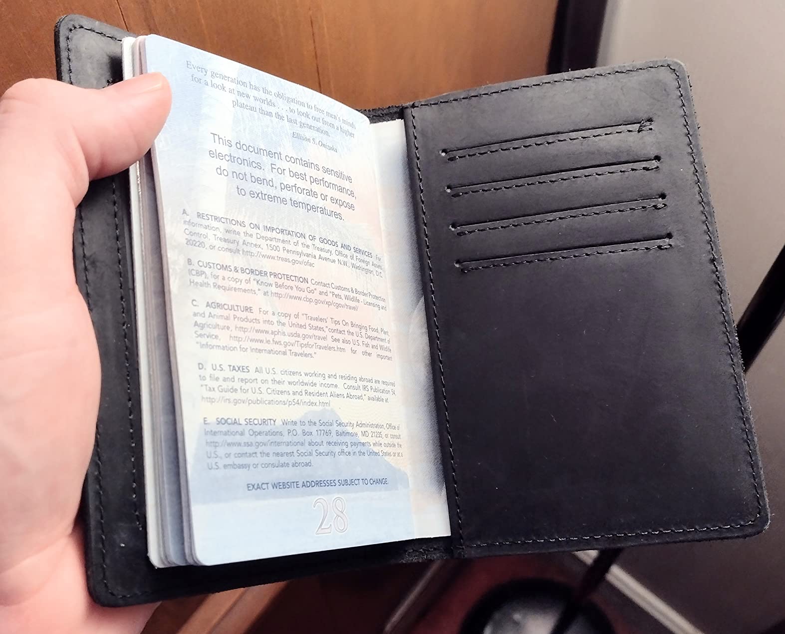Genuine Leather Passport Holder with RFID Blocking, Slim Design, Brown Color, Unisex customer photo 2