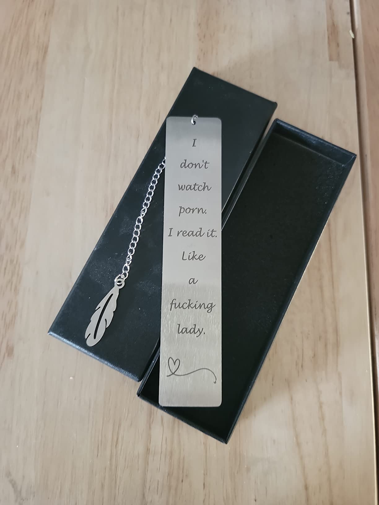 Metal Bookmark Gift, Engraved Stainless Steel Leaf Pendant Book Mark customer photo 1