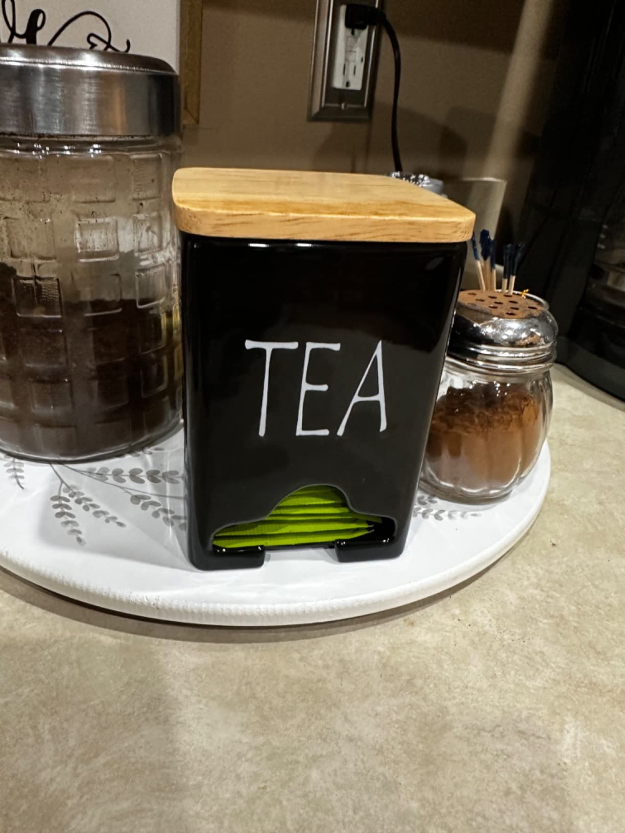 Ceramic Farmhouse Tea Bag Storage Organizer Caddy Holder with Lid (White) customer photo 2