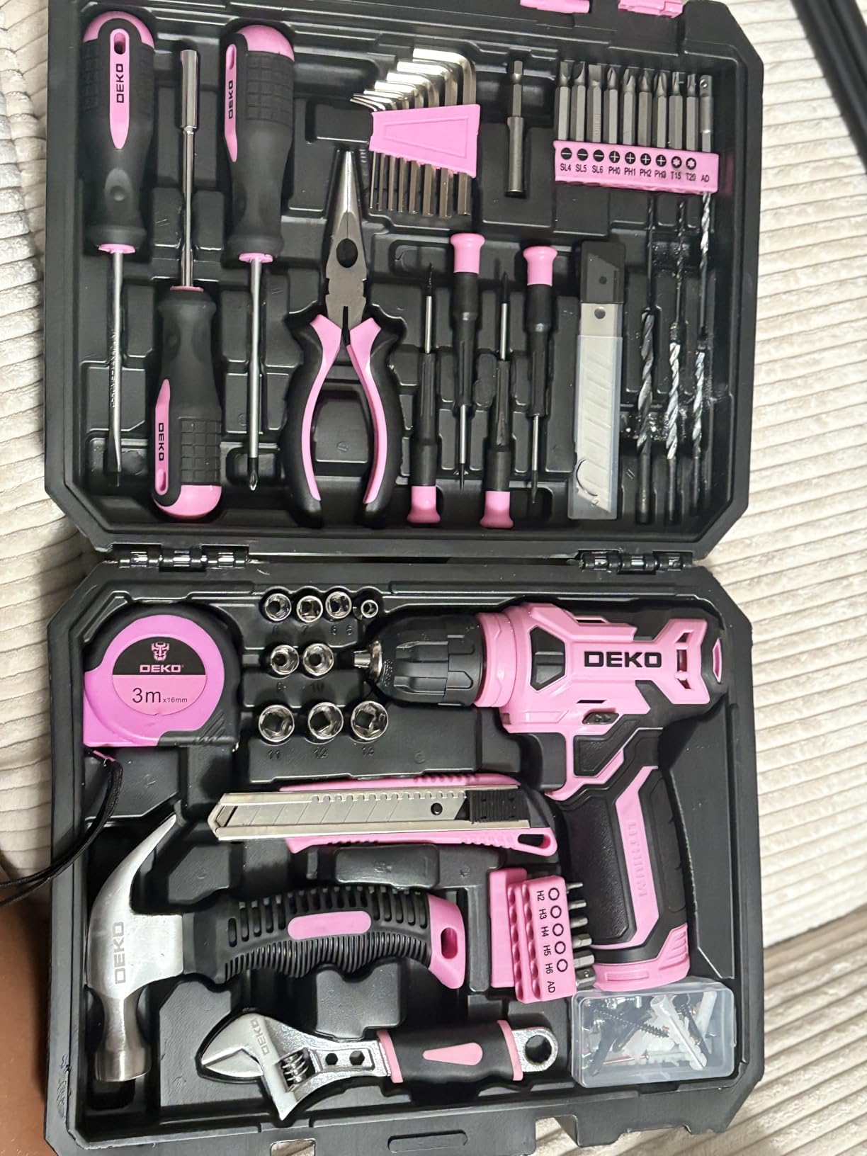 DEKOPRO Drill Set, Home Tool Set with 8V Pink Cordless Drill, Hand Tool Kit for Women, 126 pcs customer photo 1