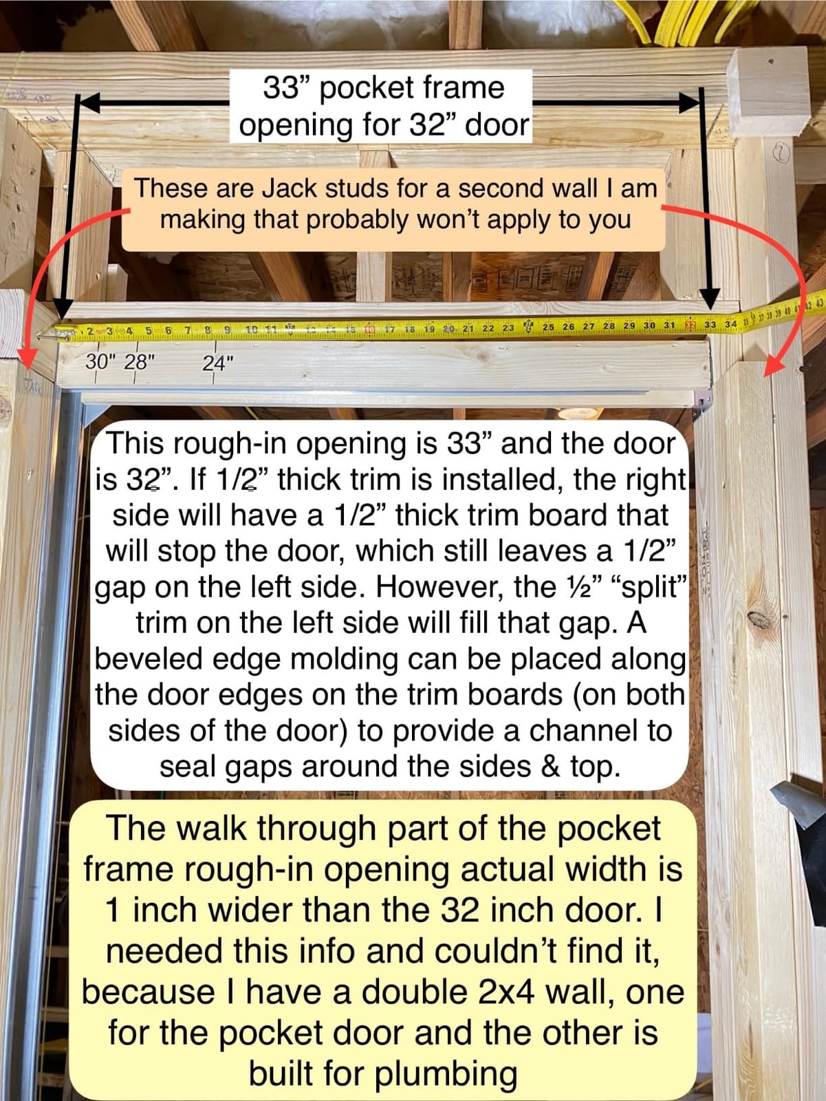 EaseLife 30x80in Pocket Door Frame Kit with Two-Way Soft Close Mechanism for 2X4 Studs Wall,Sliding Hardware for 24