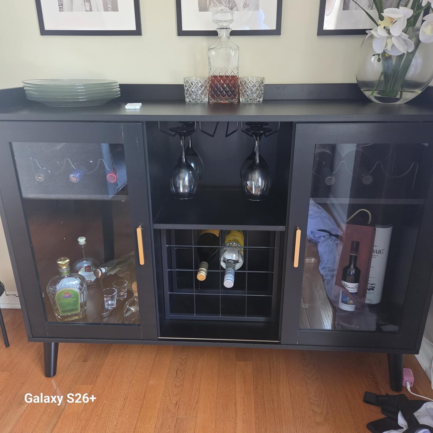 Wine Bar Cabinet with LED Light, Home Coffee Cabinet w/ Wine & Glass Holder customer photo 2