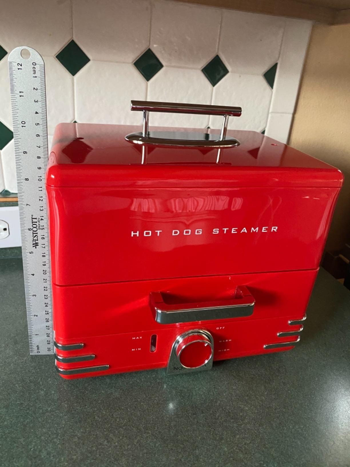 Nostalgia, Game Day Hot Dog Steamer and Bun Warmer, Fits 20 Dogs and 8 Buns, Steams Pot Stickers, Veggies, Potatoes, and Other Appetizers or Toppings customer photo 1
