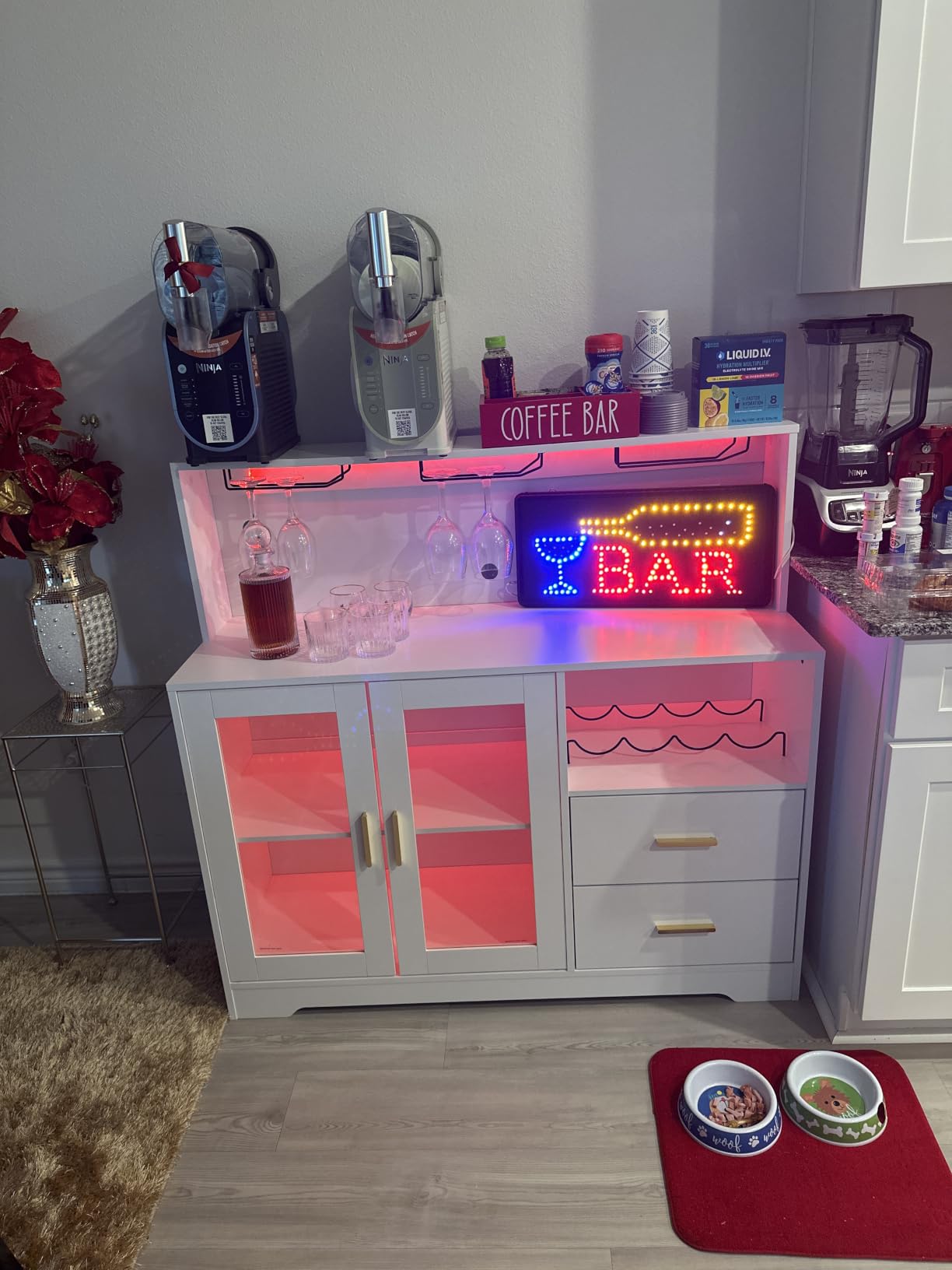 Bar Cabinet for Home with LED Light,Coffee Bar Cabinet w/ Wine & Glass Rack customer photo 2