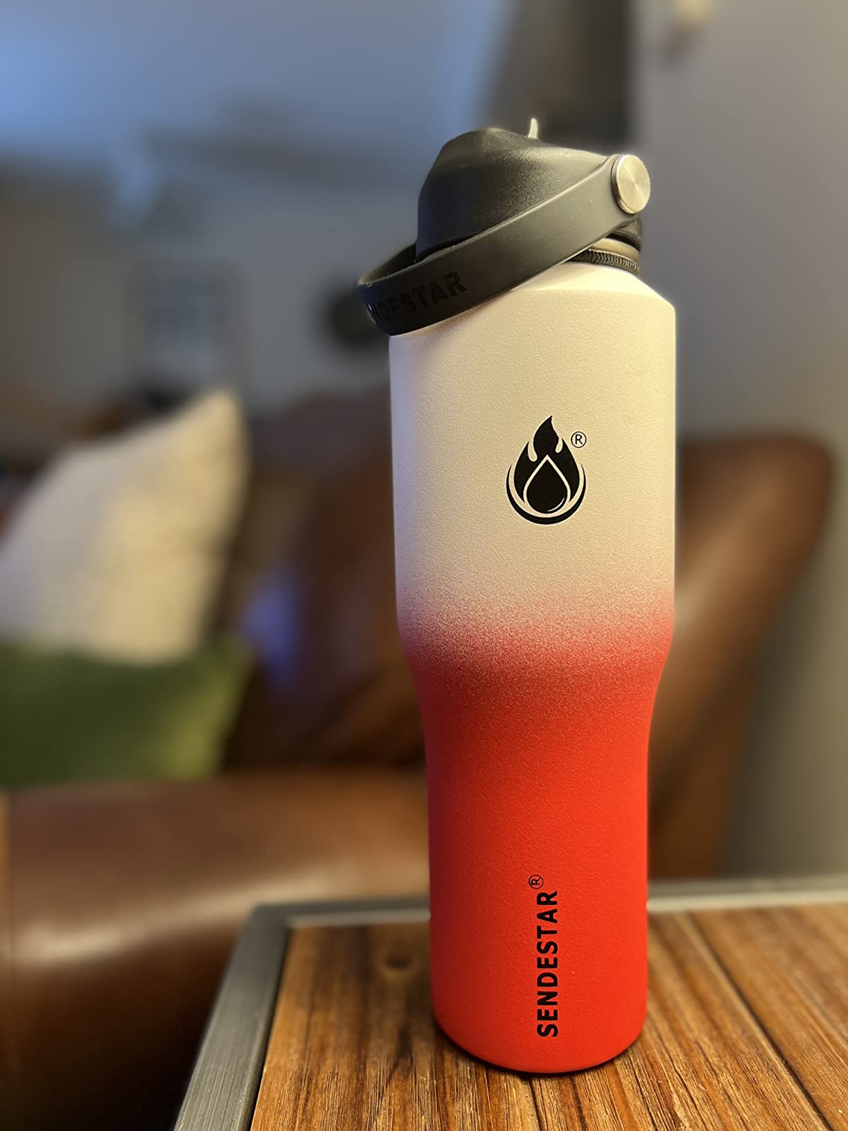 SENDESTAR 40oz Stainless Steel Water Bottle(Cold for 48 Hrs, Hot for 24 Hrs),Double Wall Vacuum Insulated Bottle with Straw Lid, Spout Lid and Flex Cap, Fit in Any Car Cup Holder,Black customer photo 1