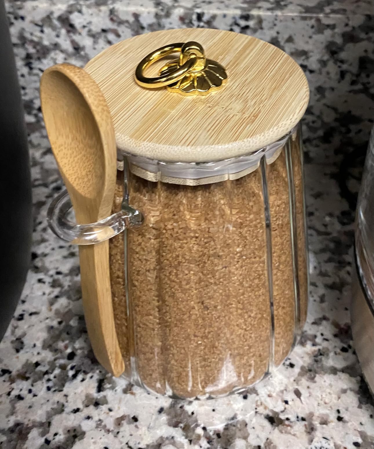 CNWSGEM Sugar Bowls Sugar Container 25.36 FL OZ Glass Coffee Canister Airtight Food Storage Jar with Lid and Spoon Candy Jar Coffee Bar Accessories Storage Beans Powder (Conical) customer photo 2