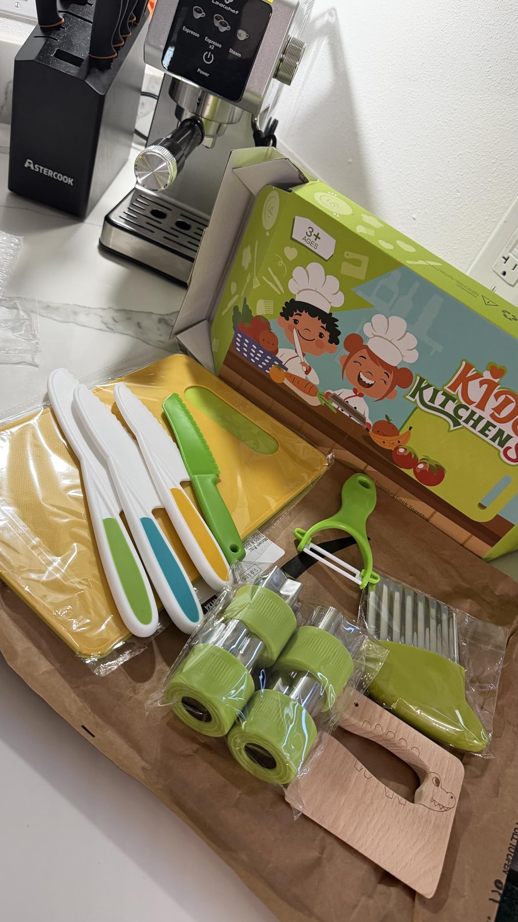 13 Pieces Montessori Kitchen Toys for Toddlers-Kids Cooking Sets Real-Toddler Toys Set for Real Cooking with Plastic Children Safe Knives Crinkle Cutter Kids Cutting Board customer photo 1