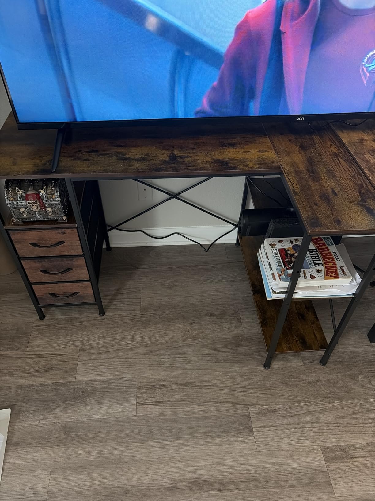 Huuger Computer Desk with 6 Drawers, Office Desk with Shelves, Reversible Gaming Desk, Corner Desk with Storage, Work for Home Office, Study, Living Room, 47inch, Rustic Brown customer photo 2