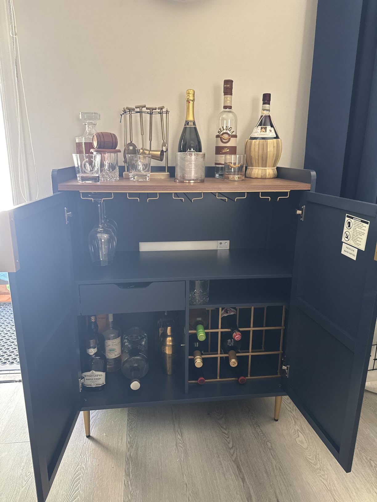 ARTPOWER Wine Bar Cabinet with Fluted Texture, White customer photo 2