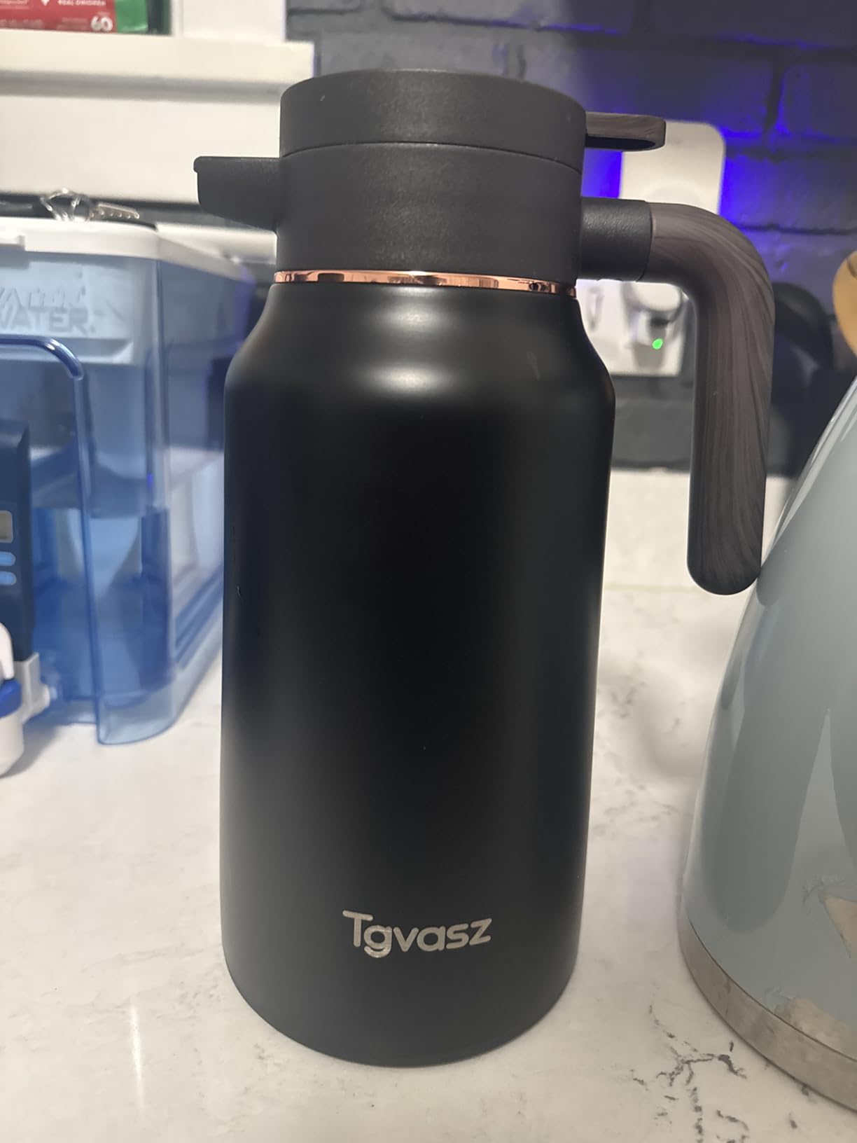 Thermal Coffee Carafe 70 oz - 12 Hour Hot Stainless Steel Thermal Carafes for Hot Liquids-Insulated Coffee Carafes For Keeping Hot/Cold Coffee, Tea, Water,Milk, Creamer Dispenser for Coffee Bar(Black) customer photo 2