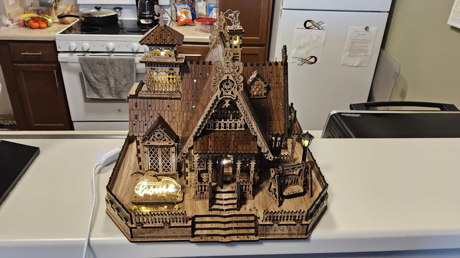 FUNPOLA 3D Wood Puzzle Countryside Cottage Model - DIY Miniature Building Kit with Spark LED Lights - Craft Rural Architecture Home Décor Gift for Adults customer photo 2