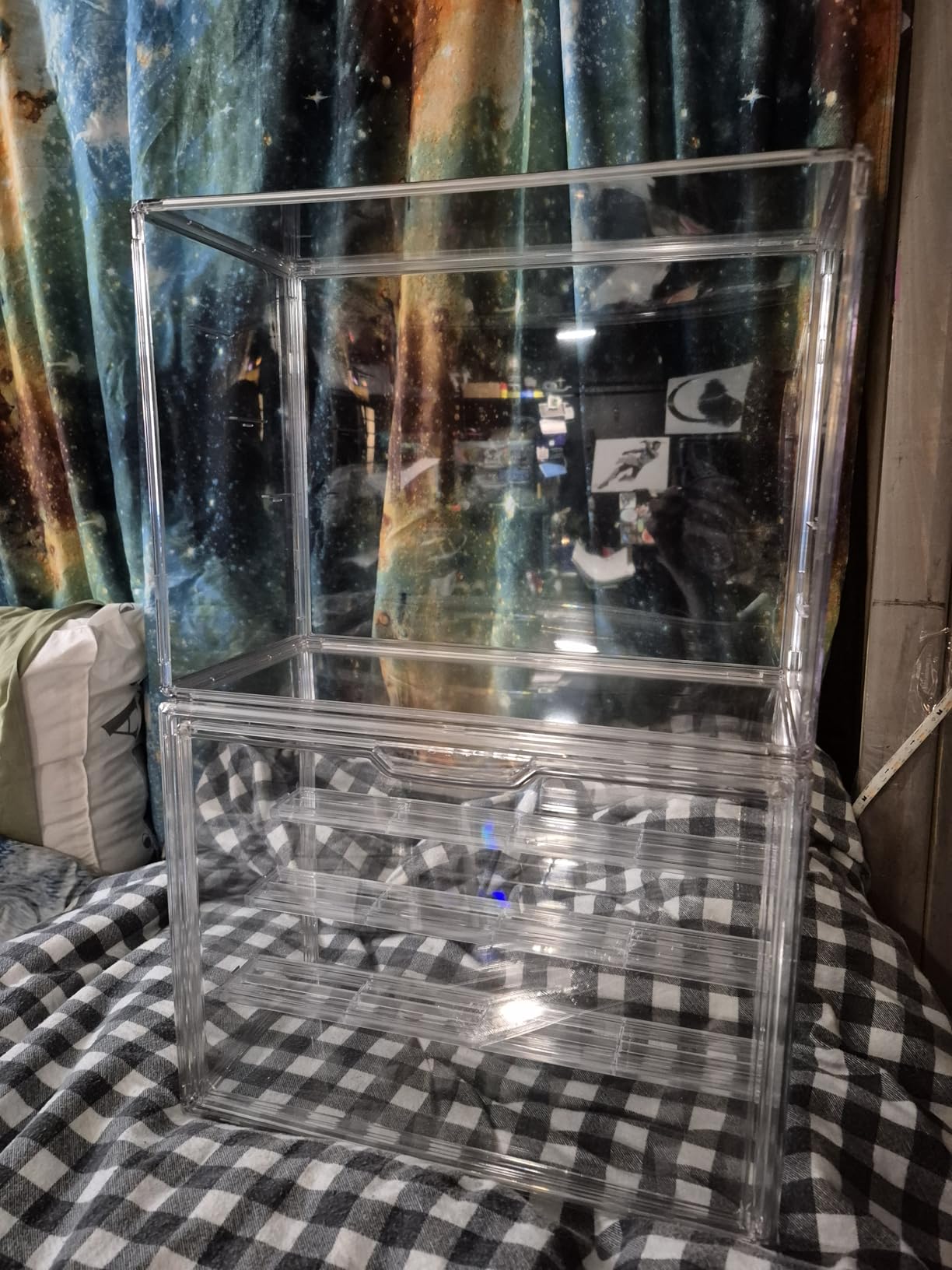 Clear Acrylic Display Case for Collectibles 4 Layer Hobby Figure Display Case Box with Shelves Stackable Figurine Display Boxes for Funko Pop Mart Labubu Model, 2 Pack customer photo 1