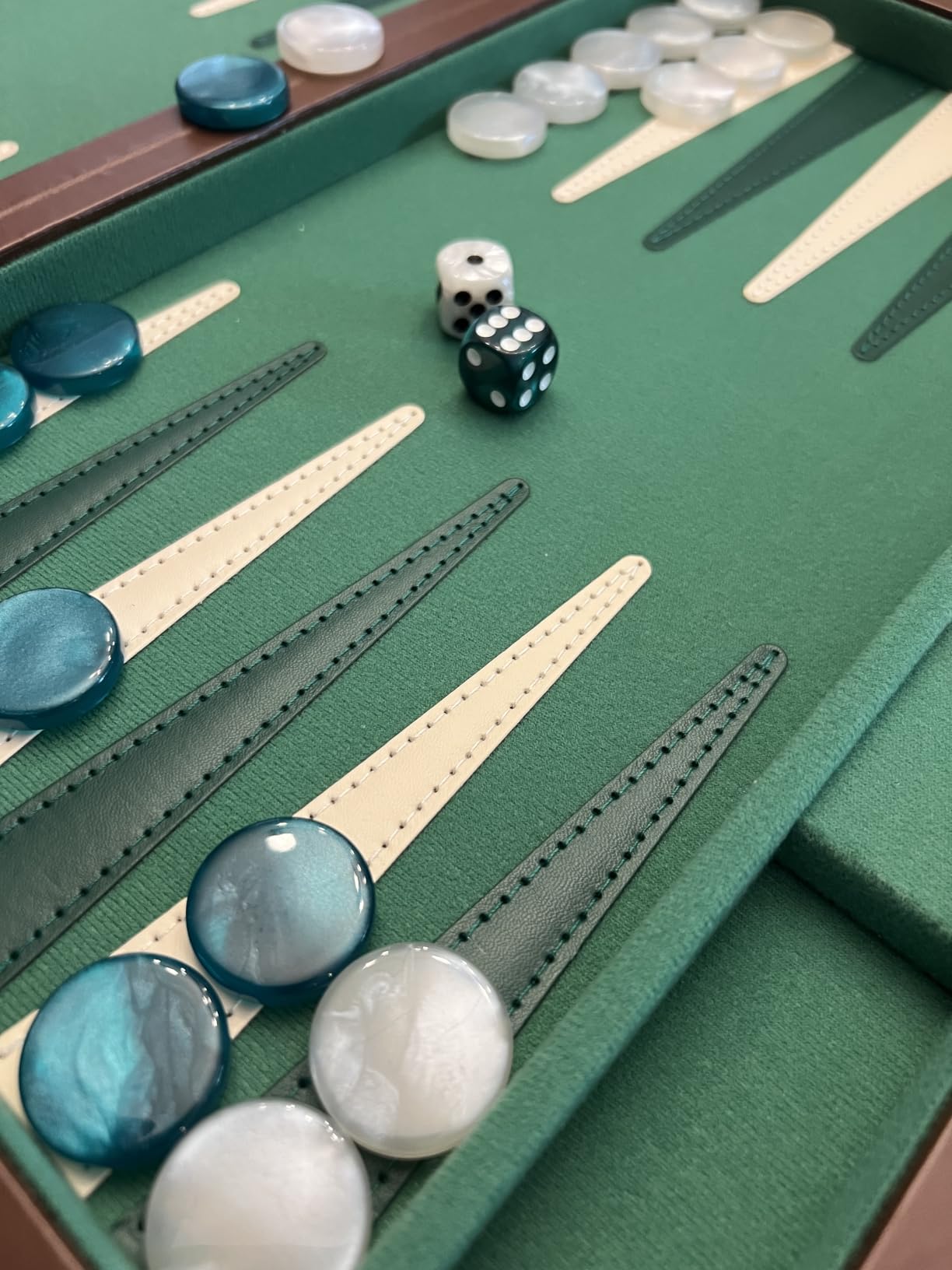 Backgammon Sets for Adults 15 Inch – Premium Faux Suede Leather Backgammon Board Game Set with 32 Chips, Dice Cups & Doubling Cube – Portable Travel Backgammon Set customer photo 2