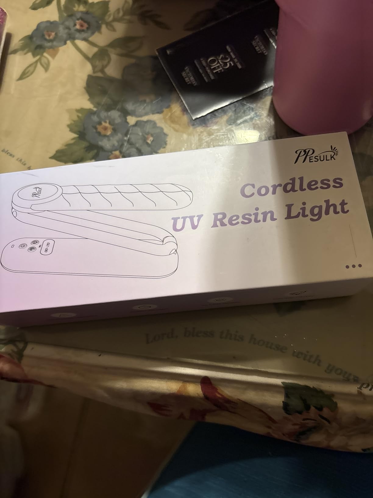 PPESULK 34 LEDs Cordless UV Light for Resin, Fast Curing Foldable UV Resin Lamp with LCD Timer Display, Rechargeable 3000mAh UV Lamp for Jewelry Making, Resin Molds & DIY Resin Crafts (Pink) customer photo 2
