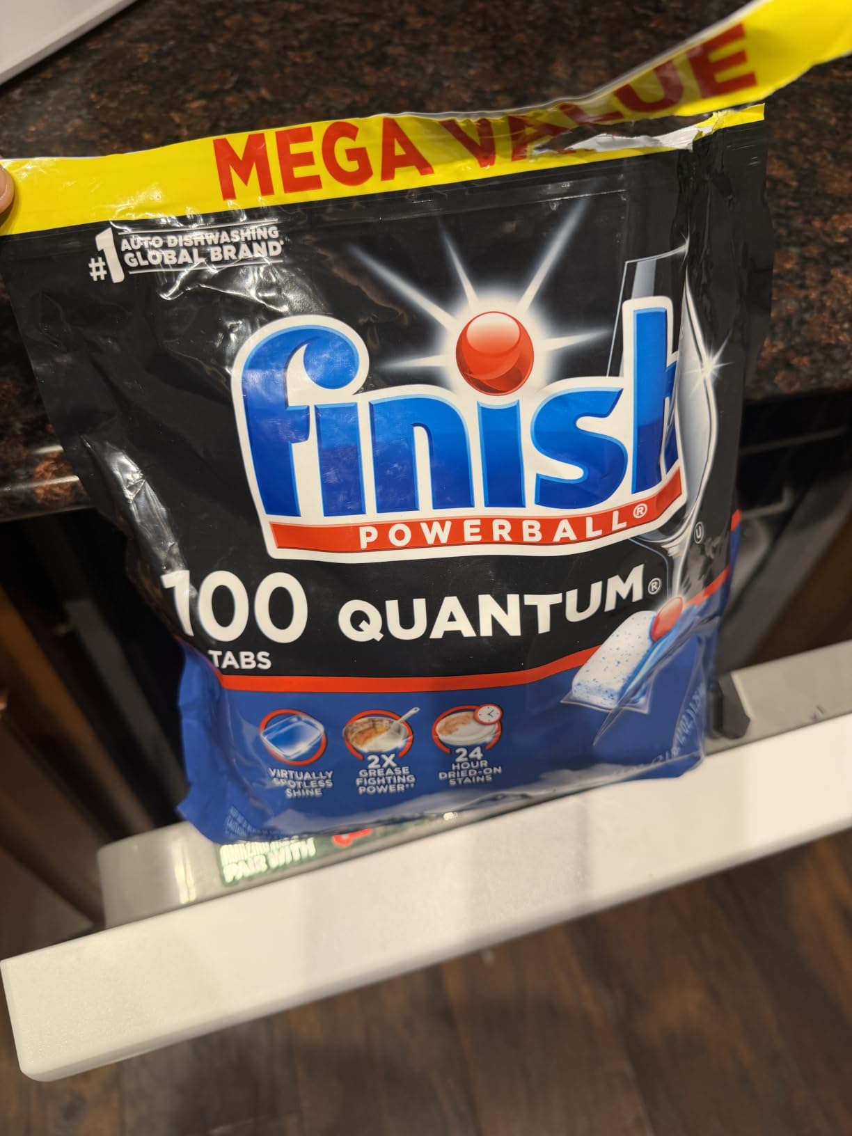 Finish Quantum Dishwasher Pods, No Pre-Rinse Dishwasher Detergent Soap Removes 24HR Dried-On Stain and Grease, Leaving a Virtually Spotless Shine, 100 Count customer photo 2