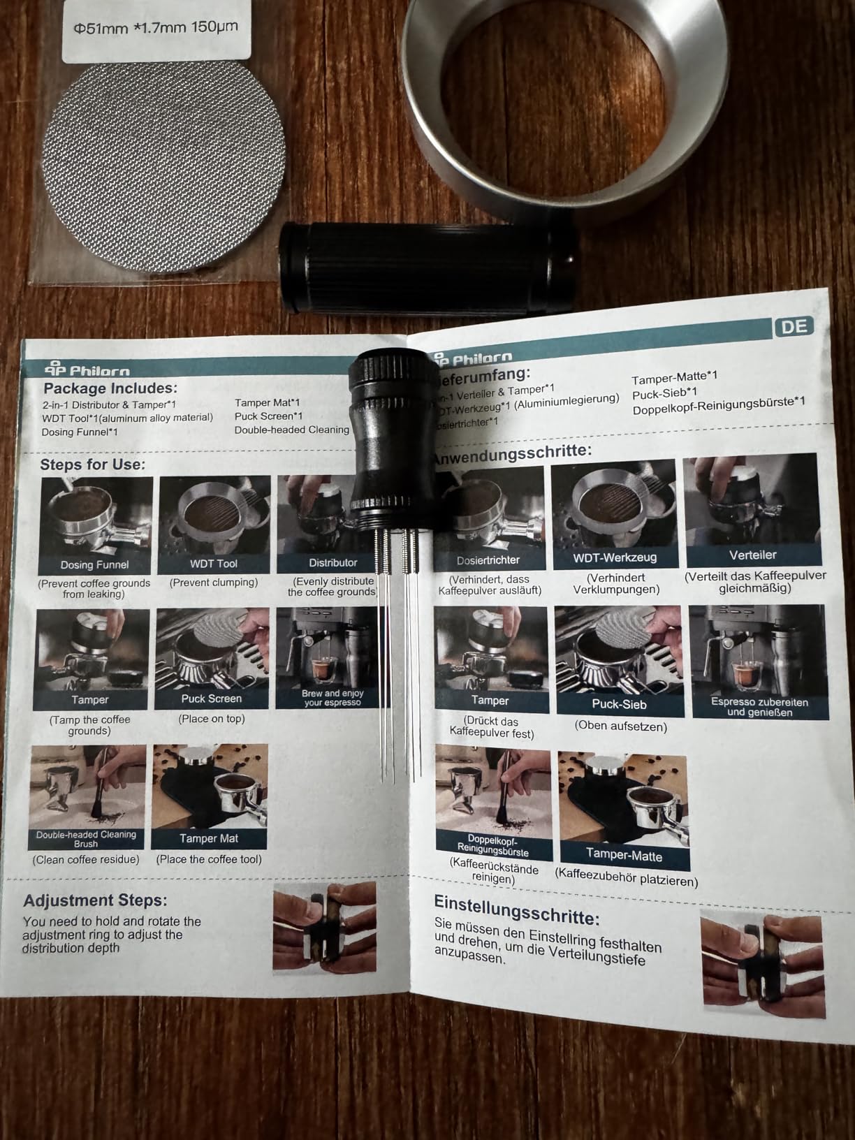 Philorn 51mm Espresso Accessories Kit, 6Pcs Distributor Tamper WDT Funnel customer photo 2