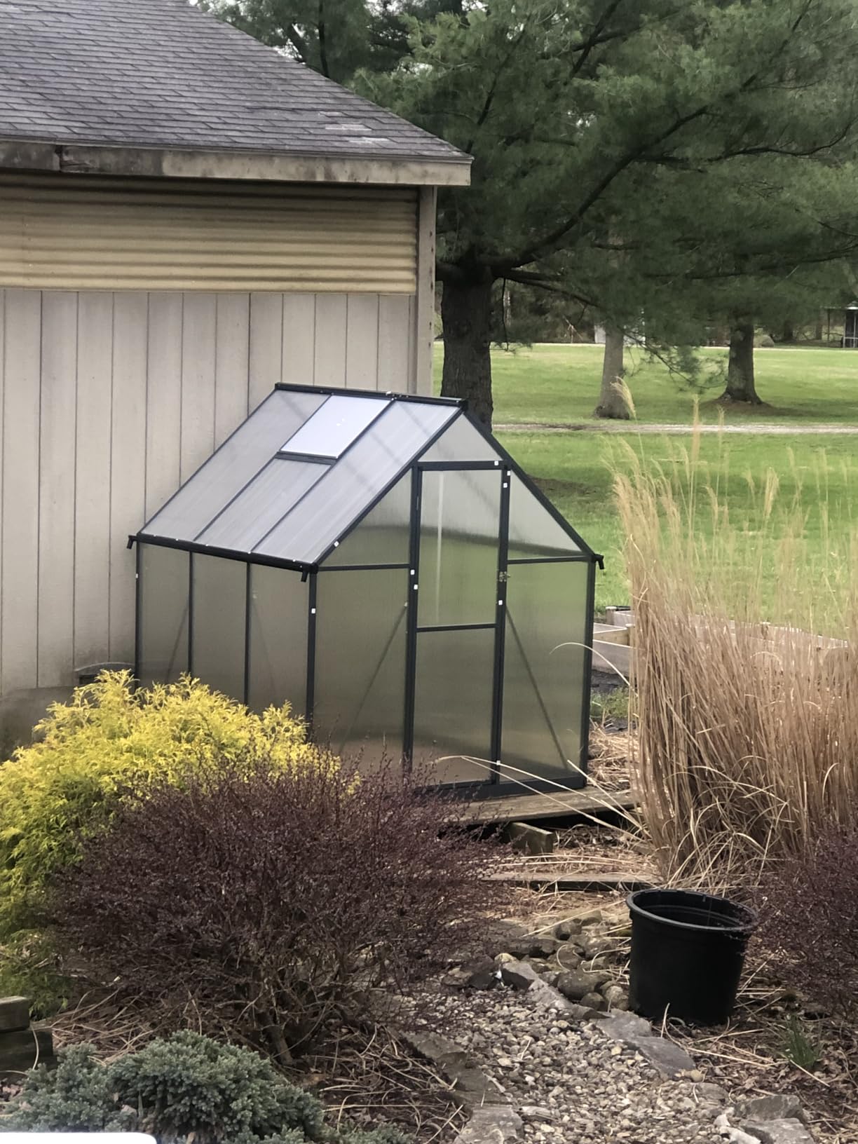 6x8FT Polycarbonate Greenhouse, with Vented Roof Window, Charcoal Gray customer photo 1