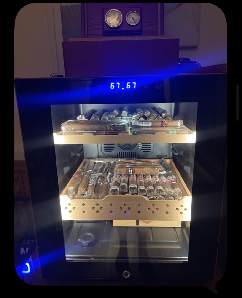Tylza Humidor Cabinet 83L, Temp & Humidity Control Electric Humidors, 600 Counts, Silent Compressor, Digital Hygrometer, Safety Lock, Humidors with Spanish Cedar Wood Drawer & Shelves, Gifts for Men customer photo 2